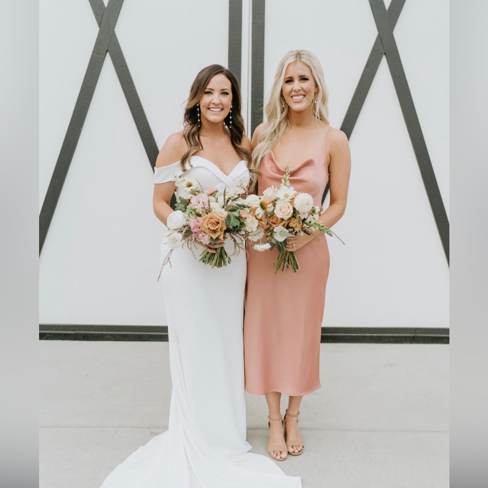 BHLDN Cali Satin Cowl-Neck Midi Slip Dress size 8 color Sedona